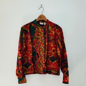 Chico's Jacket Size 1  Silk Tapestry Beaded Blazer Cropped Multicolor Quilted